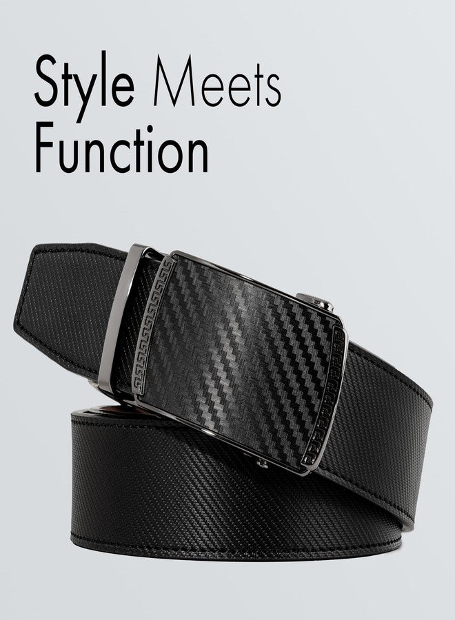 Carrywell (Not Made In China) Men's Leather Ratchet Belt, Adjustable and Customizable Fit, Gift Packaging, Casual Men's Dress Belt For Jeans, Suits (Carbon Fiber Black, 36 to 42) - Image 3